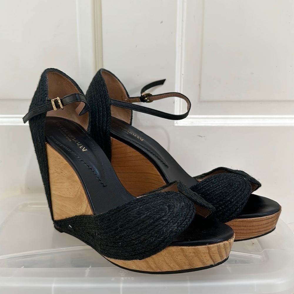 Emporia Armani wooden wedges. Black size 39 1/2​​​​​​​​​​​​​​​